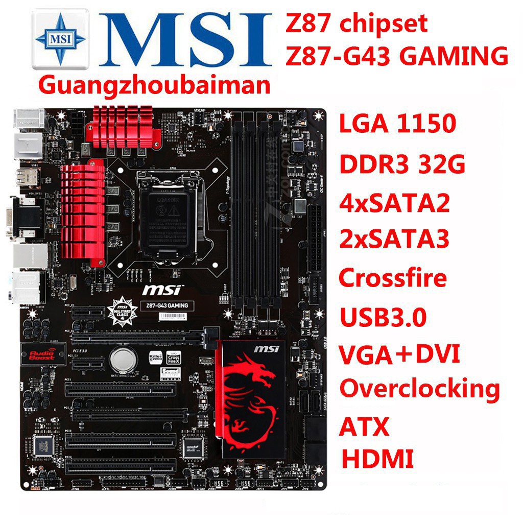 USED MSI Z87G43 GAMING mainboard DDR3 LGA 1150 USB3.0 HDMI Z87 used