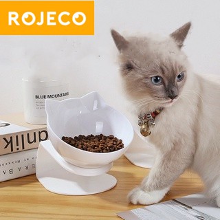 ROJECO Cat/Dog Bowl Elevated 15 Degree Inclined Neck Guard Pet Non Slip Feeding