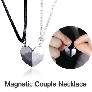 2Pcs Magnetic Couple Heart Pendant Necklace Lovers Women Men Chain Jewelry Valentine's Day Gifts Girlfriend BoyFriend