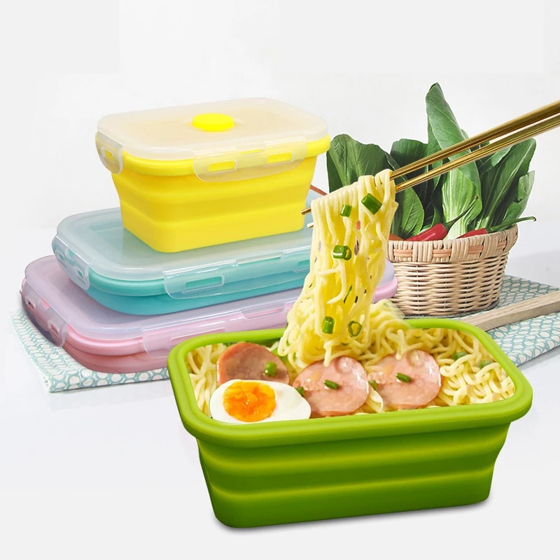 350 500 800 1200ml Silicone Collapsible Lunch Box Bento Box Foldable ...