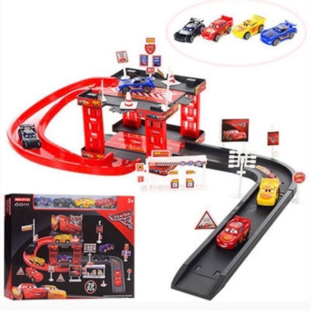 Cars Lightning McQueen Parking Garage Track Play Set with 4 mini Cars ...