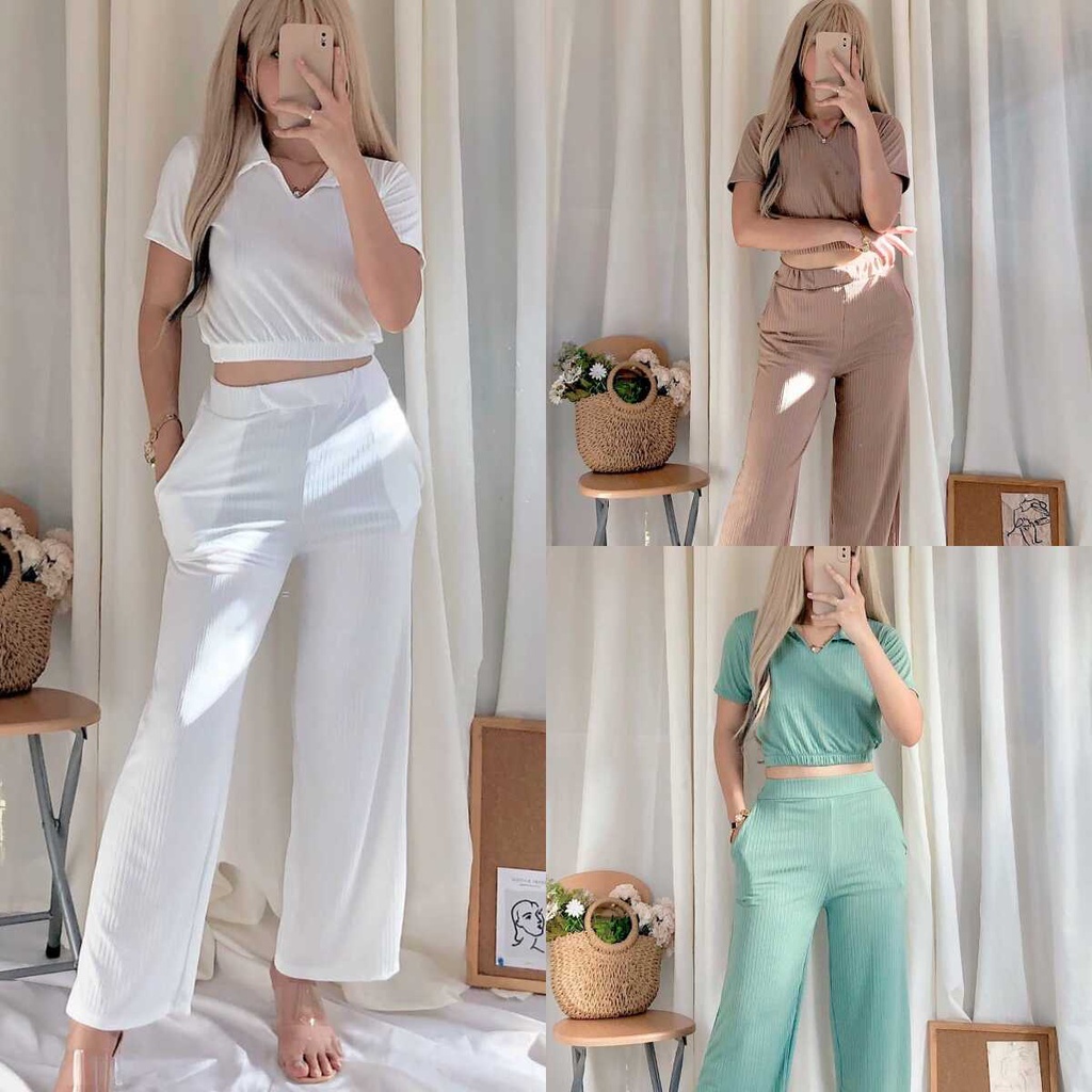 Trends Apparel Knitted Colar Top & Wide Leg Pants Coordinates TERNO SET ...