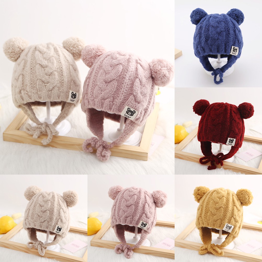 baby girl winter hat with pom pom