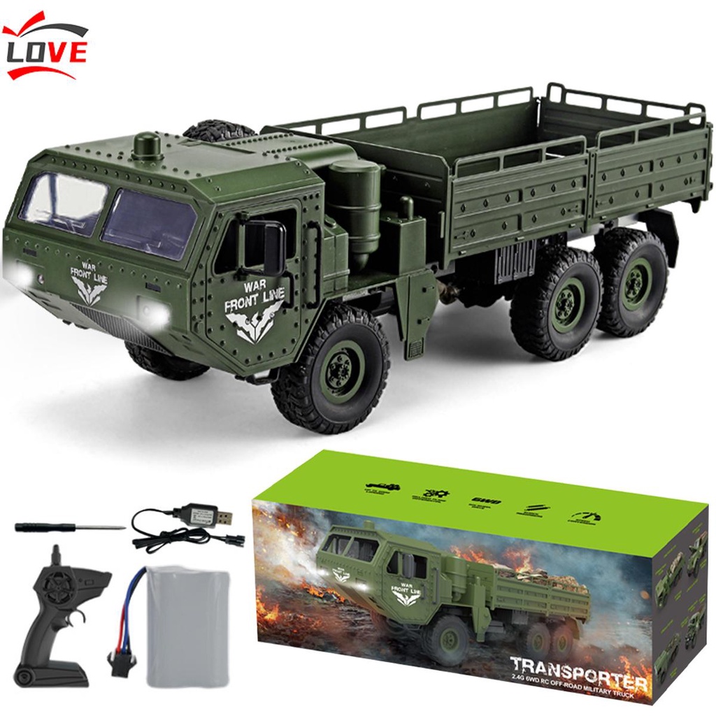 RC Military Truck 6WD Rechargeable 2.4GHz Remote Control Army Car with