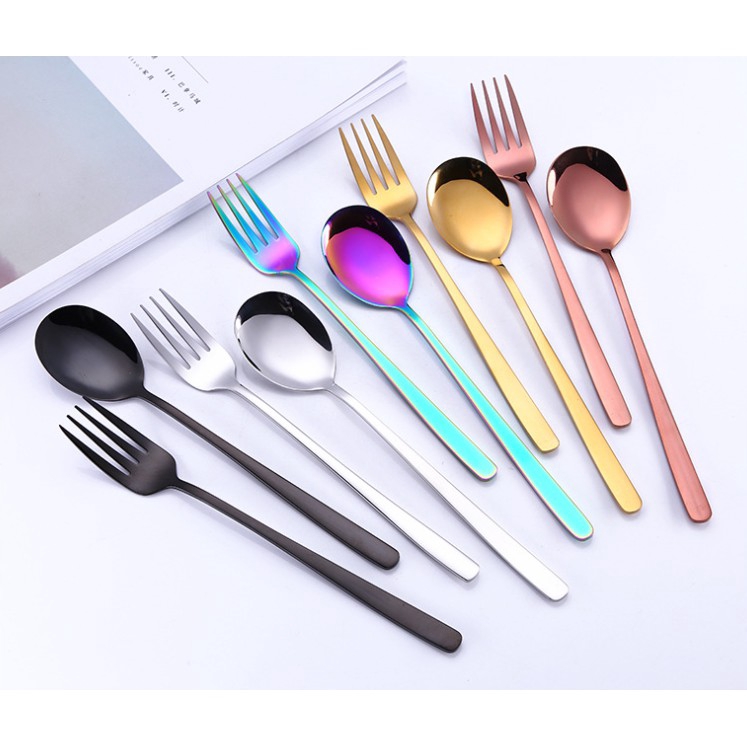 Korean Stainless Steel Spoon Fork Gold Tableware Korean fashion high