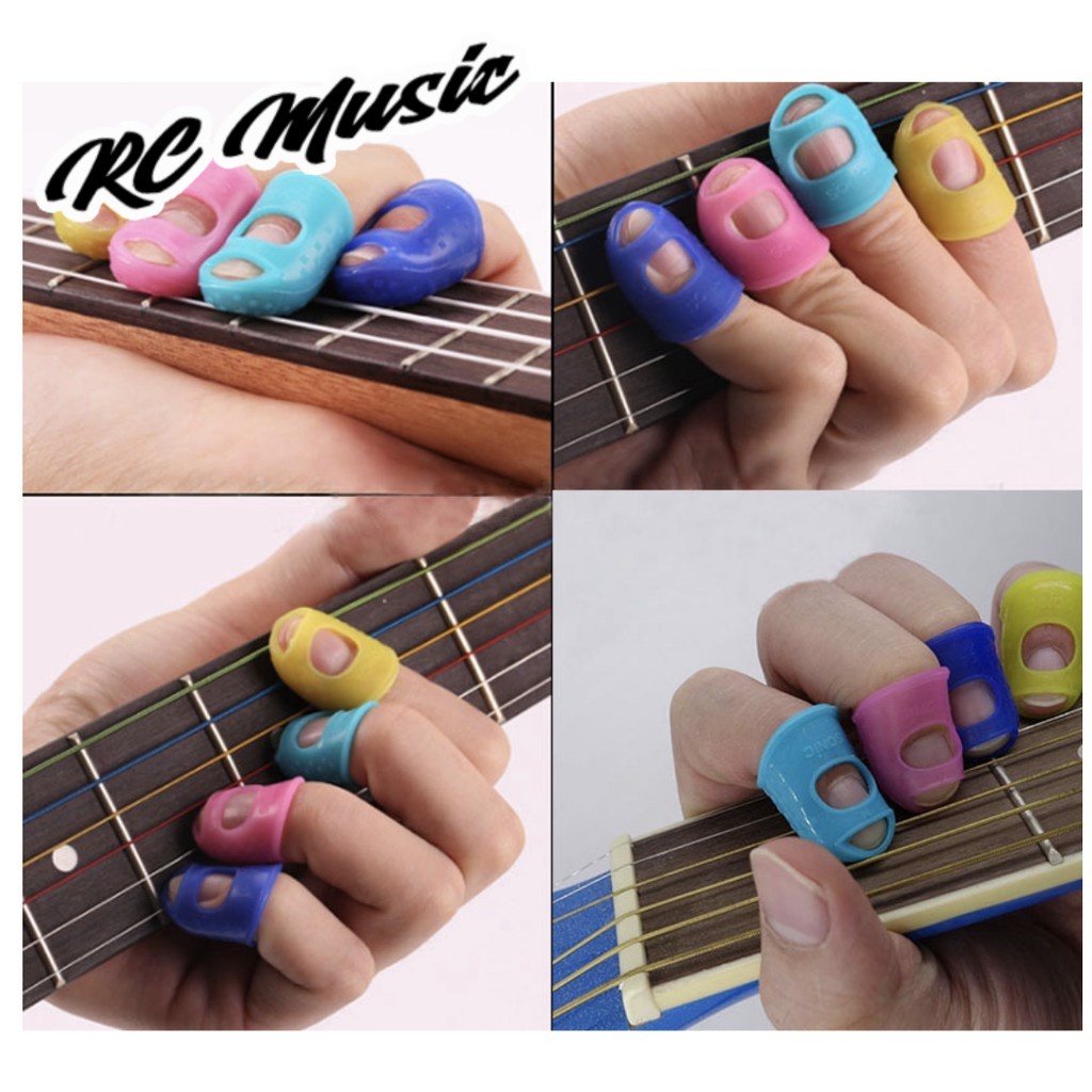 4 Pcs/set Guitar Thumb Picks Finger Cap Protective Finger Cot Elastic