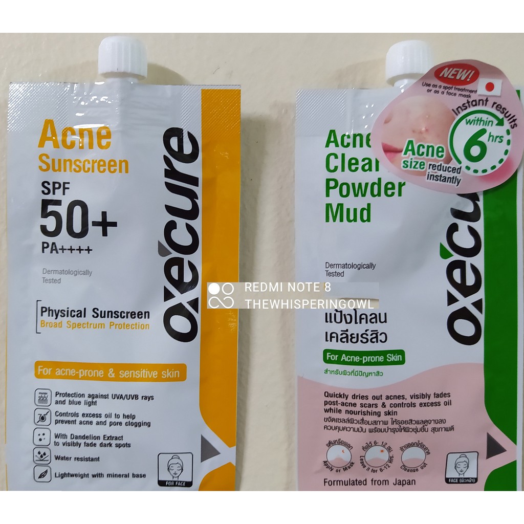 Oxecure Acne Clear Powder Mud 5g / Acne Sunscreen 6g SPF 50 / Prebio