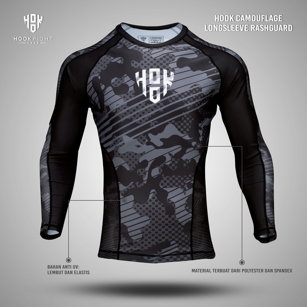 Rashguard MMA BJJ HOOK FIGHT GEAR, COMPRESSION MMA, RASH GUARD BJJ