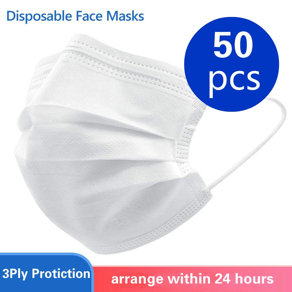 50pcs FULL COVER Face Mask Disposable Earloop 3ply Face Masks Civilian