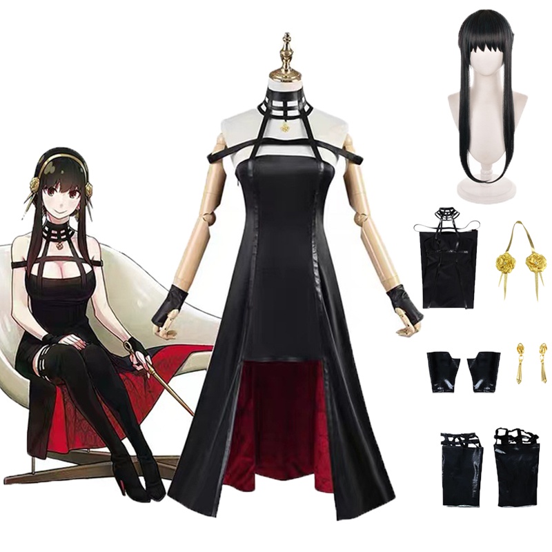 Anime Spy X Family Cosplay Costume Yor Black Dress Clothes Set