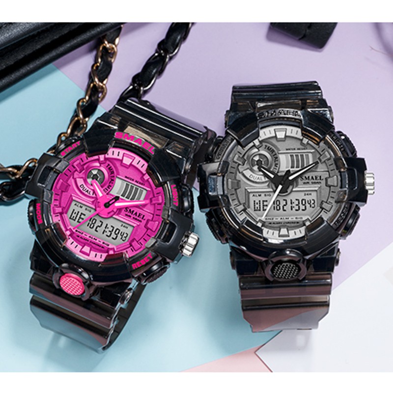 Smael 8023 Sport Watch Men's Waterproof Top Brand Digital Quality Plastic Band Dual Display Wristwatch