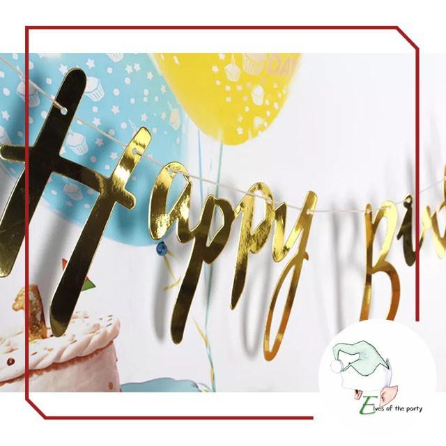 Metallic Gold / Silver Script Happy Birthday Banner | Shopee Philippines