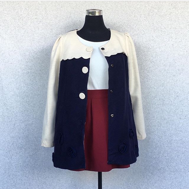 navy blue and white cardigan