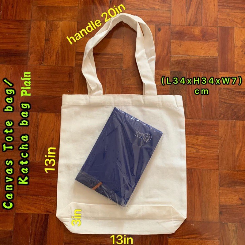 FlatM(w/side)Canvas Tote bag/katcha bag/Plain White Shopee Philippines