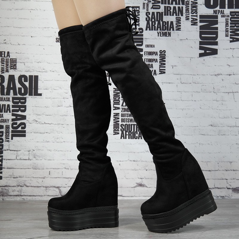 wedge high knee boots