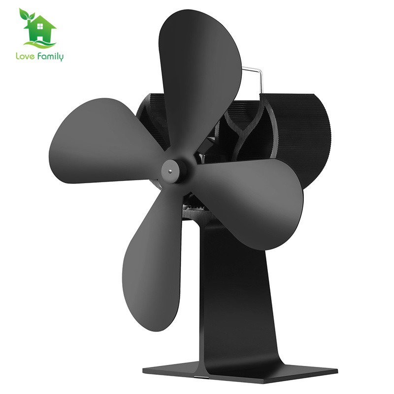 4 Blades Wood Stove Heat Powered Fan Ultra Quiet Fireplace Blower