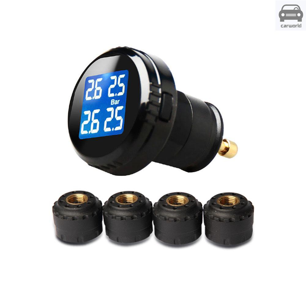 Tire Pressure Monitor with 4 External Cap Sensors Wireless Tire