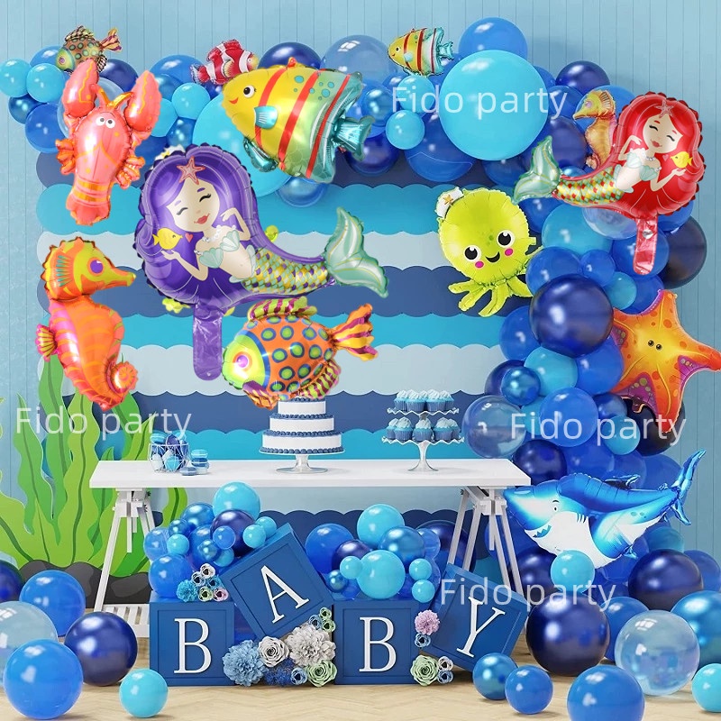 Mini Ocean Theme Balloons Party Decorations Shark Dolphin Seahorse ...