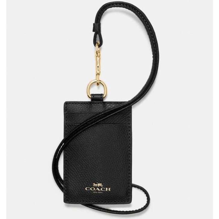 AUTHENTIC COACH ID Lanyard Badge Holder In Crossgrain Leather (Black