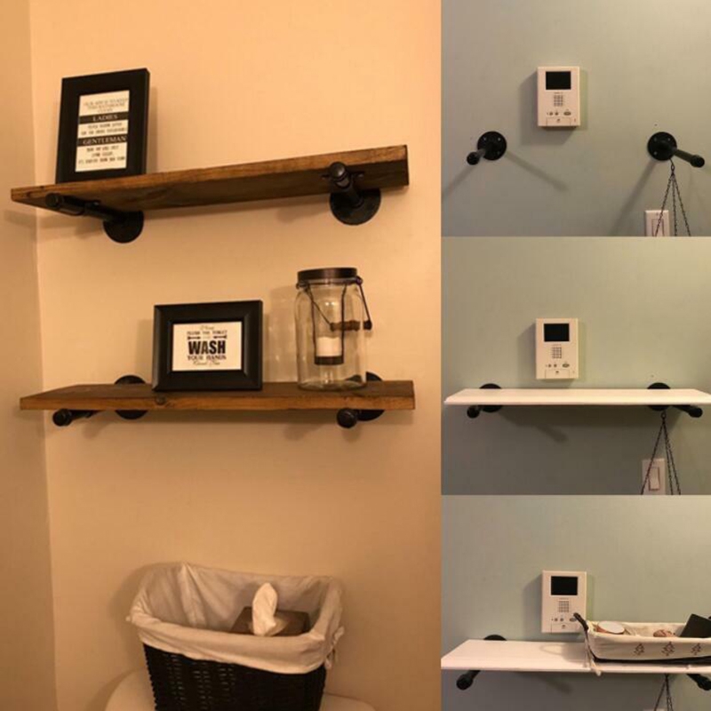 Details about   3-Tier Wood Shelf with Towel Bar Wall Mounted Industrial Floating Pipe Shelves 