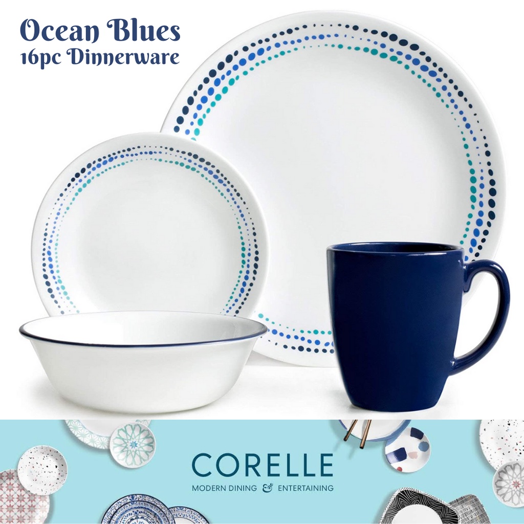 Corelle Ocean Blues 16pcs Dinnerware Set Shopee Philippines
