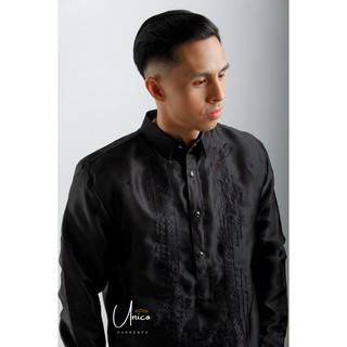 Barong Tagalog for Men Piña Organza with Lining Stand Out Black