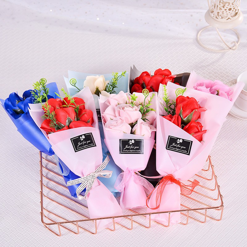 7pcs Artificial Rose Flower Bear Soap Bouquet Mothers Day Valentine's Day Gift