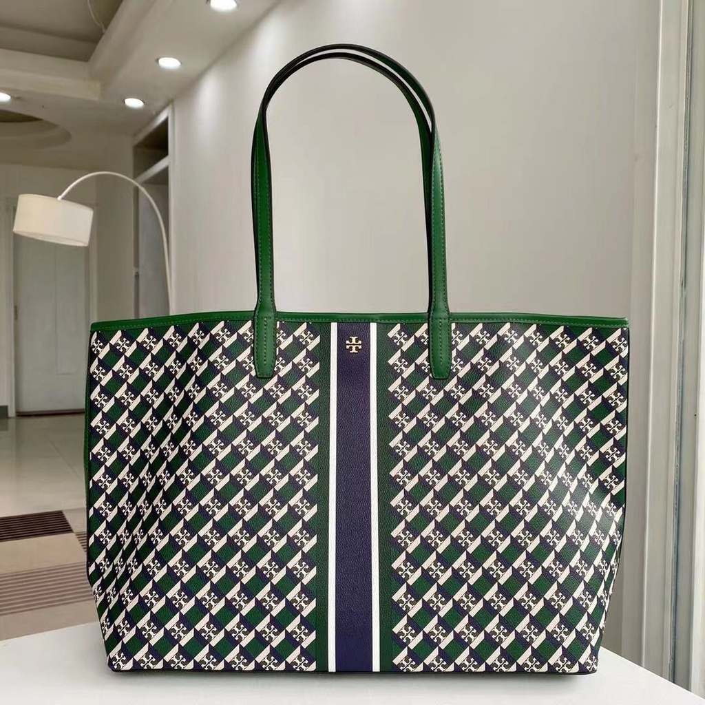 Tory Burch Lady's 2021 Counter Lastest Geo Logo large canvas jacquard tote  bag shoulder bag | Shopee Philippines