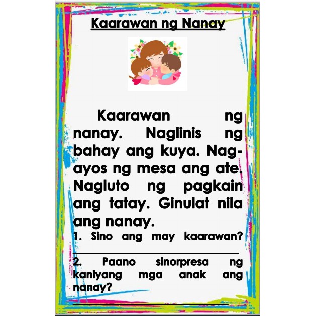 tagalog filipino reading and comprehension printed worksheet shopee philippines