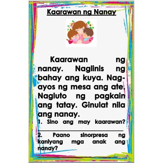 Tagalog Filipino reading and comprehension Printed Worksheet | Shopee ...