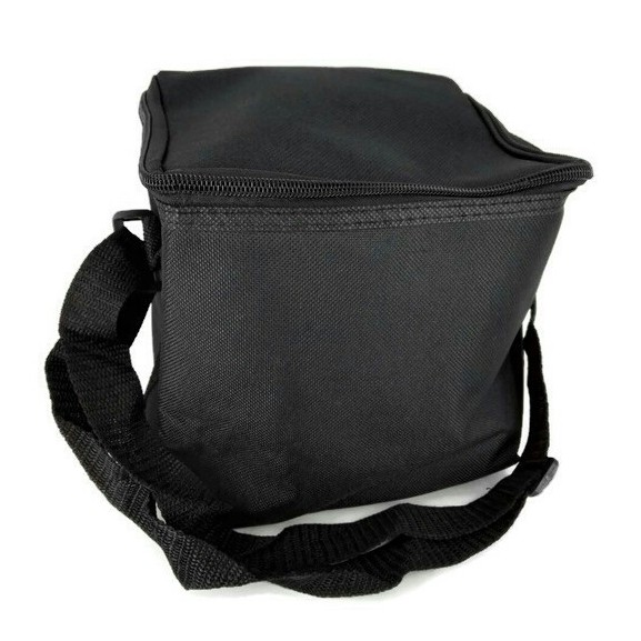 black lunch bag with shoulder strap