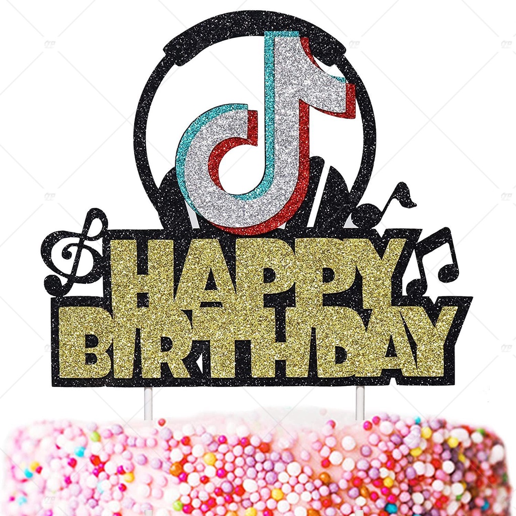 Glitter TikTok Happy Birthday Cake Topper Party Decoration | Shopee ...