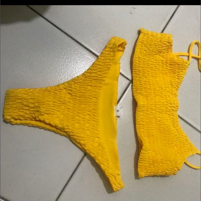 mustard yellow two piece swimsuit