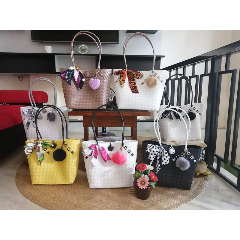 Two Toned Bayong Bag with Furball Keychain and Twilley Shopee Philippines