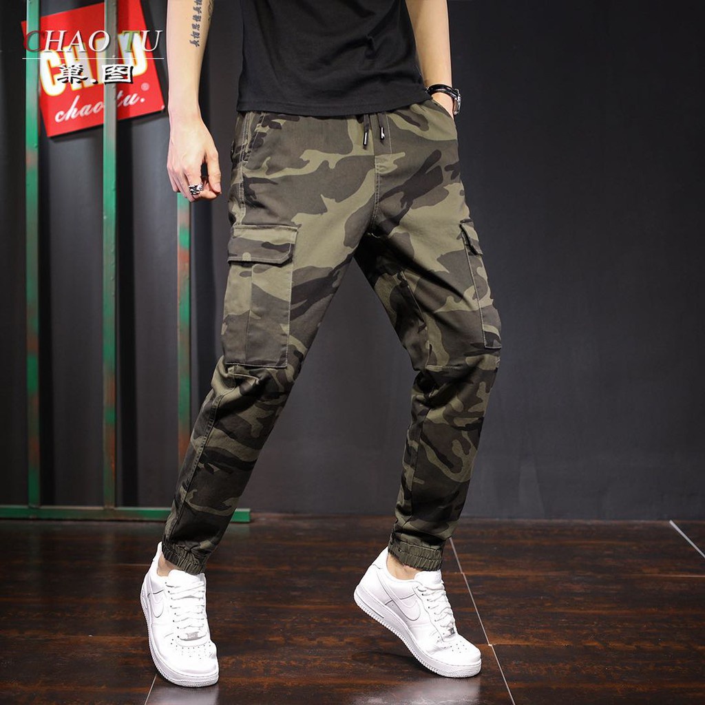 <brand new>◈Camouflage 6 Pocket Men Sweats Sports Fitness Men Pants Joggers Slim Fit Cargo Pants fo