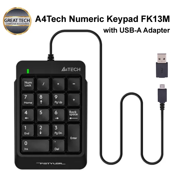 A4Tech FStyler Numeric Keypad Wired FK13M with USBA Adapter Shopee