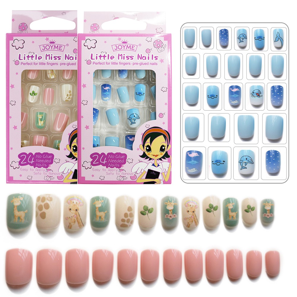 【With Glue】24Pcs/Set Fake Nails Set with Glue Colored Acrylic Nails ...