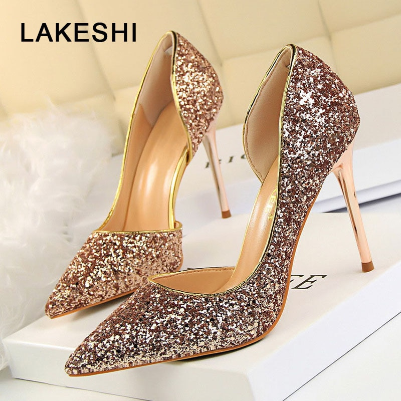 LAKESHI Women Pumps Extrem Sexy High Heels Women Shoes Thin Heels Female  Shoes Wedding Shoes Gold | Shopee Philippines