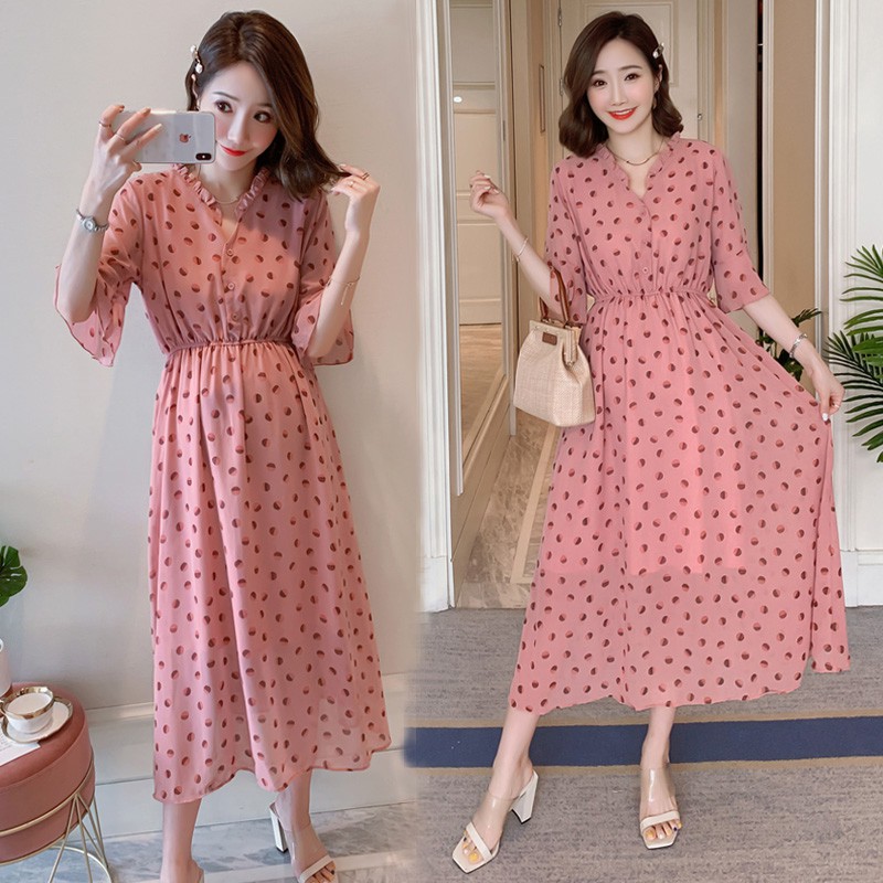 pink polka dot maxi dress