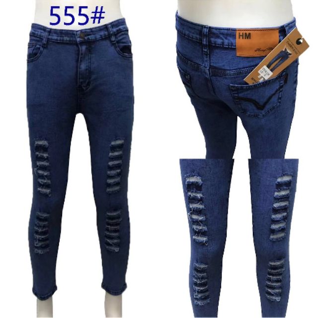 555# Women's Plus size Tattered strechable skinny jeans | Shopee ...