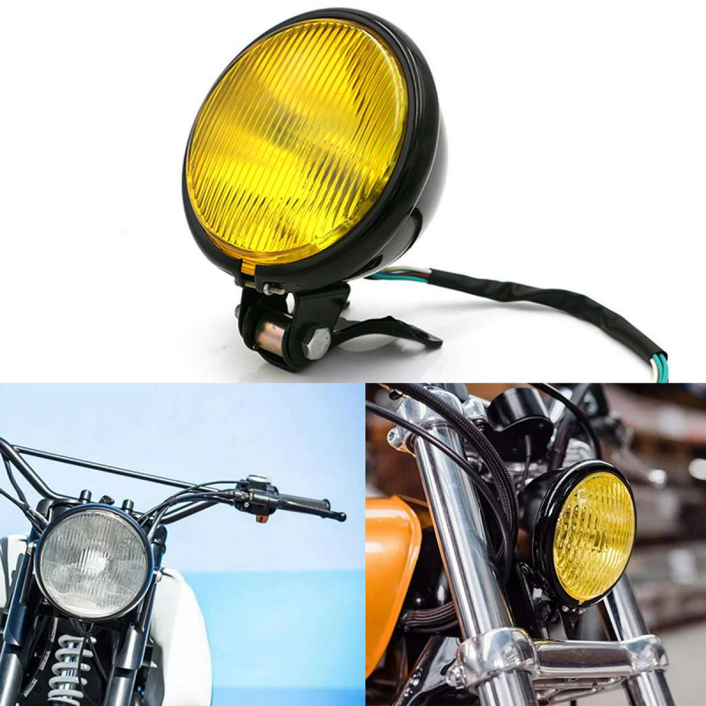 Motorcycle Headlight Universal Retro Round Motorcycle Headlamp Yellow 