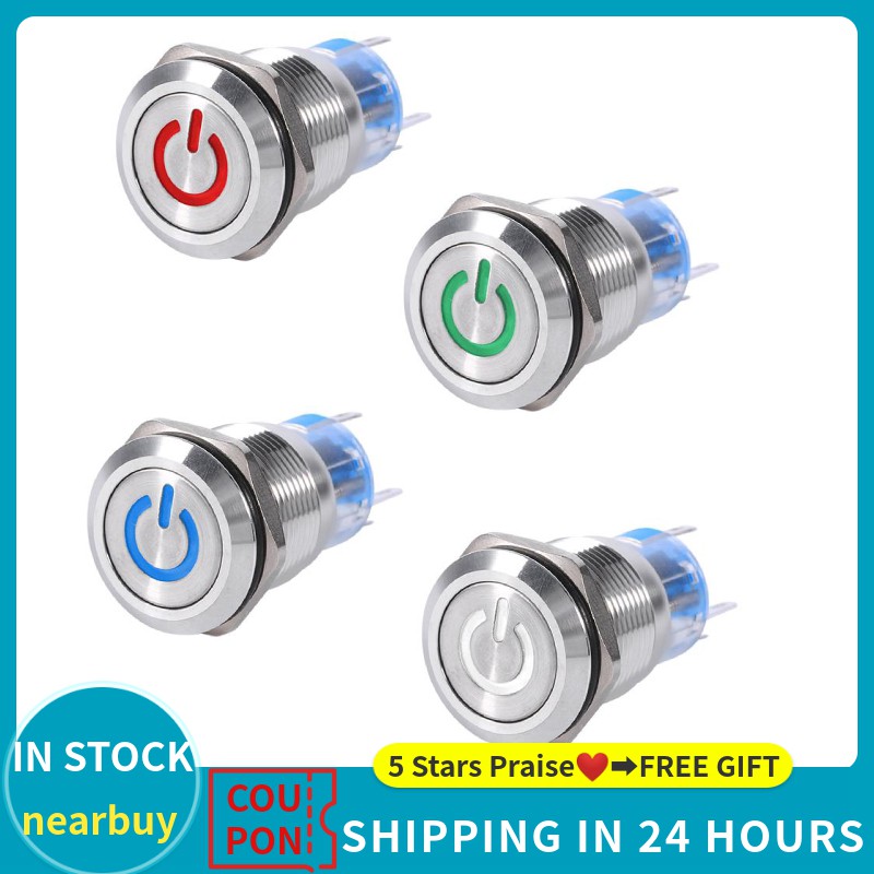 2X Durable 12V 19mm Car Push Button White Angel Eyes Momentary Metal LED Switch