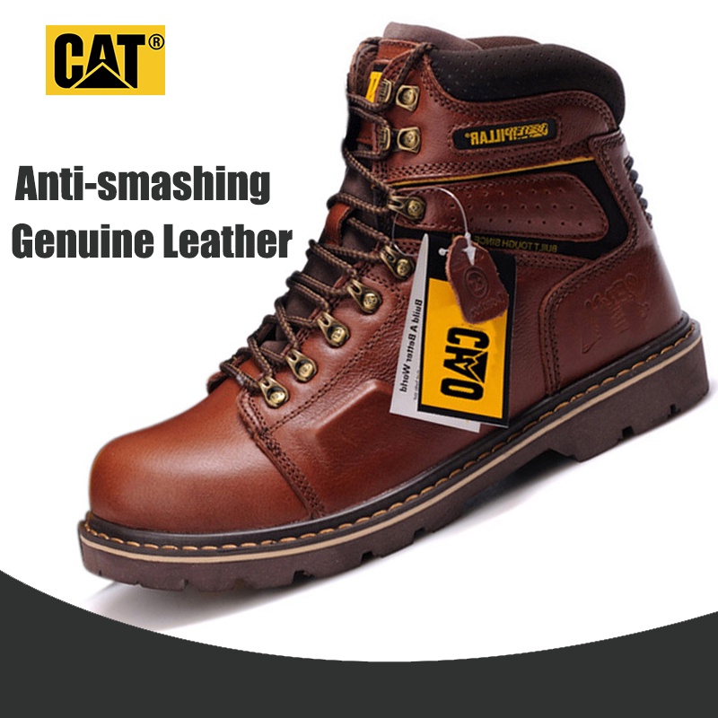 Caterpillar safety shoes Steel toe boots Men Genuine Leather Ankle