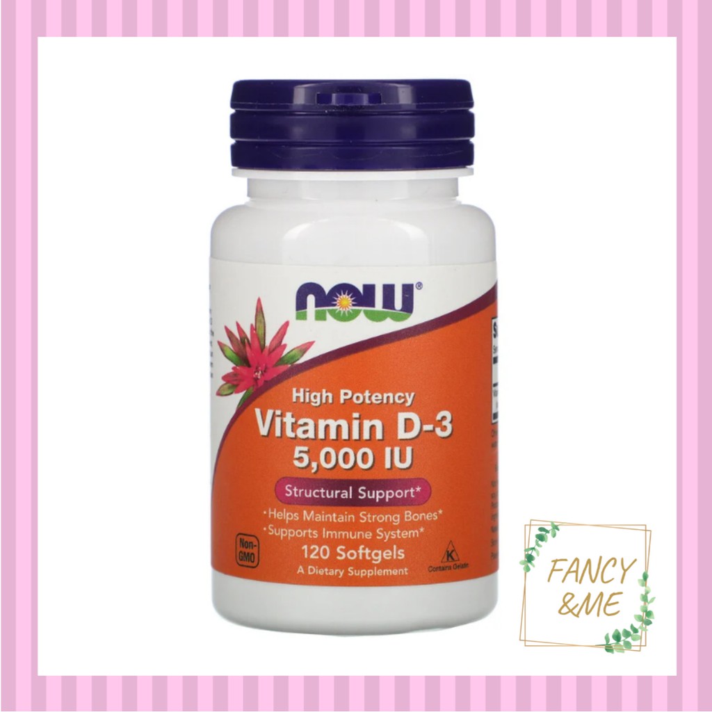 Now Foods, Vitamin D3, High Potency, 5,000 IU, 120 Softgels Shopee