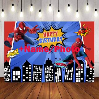 Spiderman Bakcdrop For Baby Shower Birthday Party Blue Red Buildding