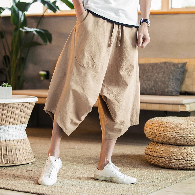 Mens Summer Cotton Linen Joggers Pants Men Harajuku Harem Pants Male