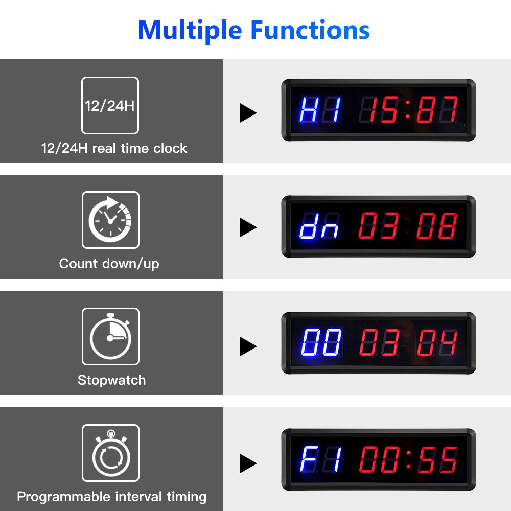 1.5" 6 Digits GYM Crossfit Timer Workouts Timer Count Down/Up Clock w/Remote 