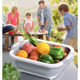 Folding Cutting Board Basket Collapsible Dish Tub With Draining Plug Colander Fruits Vegetable #4
