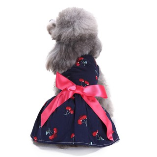 Sweet White Lemon and Blue Cherry Dog Dress with Silky Ribbon (Dog Clothes)