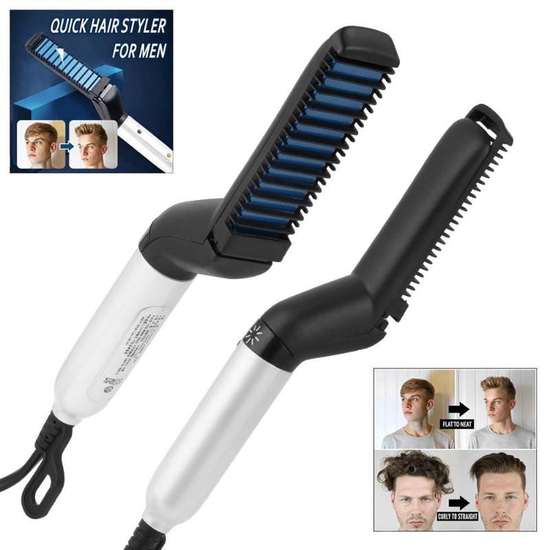Men Hair Straightener Curling Electric Brush Beard Comb